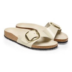 BIRKENSTOCK DONNA - Madrid Big Buckle Pelle naturale vernice - High-Shine Ecru