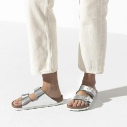BIRKENSTOCK DONNA - Arizona plantare morbido - Metallic Silver