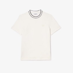 LACOSTE - T-shirt in piqué elasticizzato con colletto a righe - UOMO