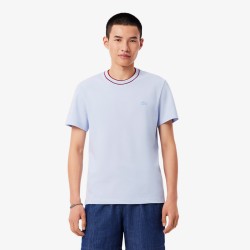 LACOSTE - T-shirt in piqué elasticizzato con colletto a righe - UOMO