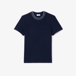 LACOSTE - T-shirt in piqué elasticizzato con colletto a righe - UOMO