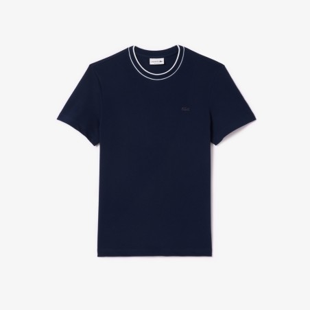 LACOSTE - T-shirt in piqué elasticizzato con colletto a righe - UOMO