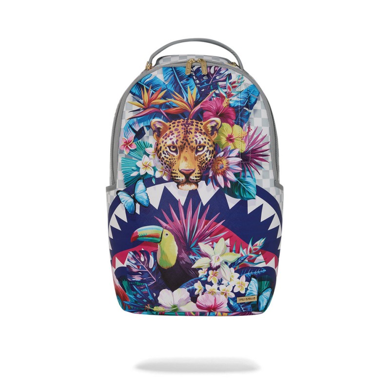 SPRAYGROUND - CREAM FLOWERING JUNGLE SHARK DLXSV BACKPACK