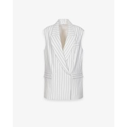 HINNOMINATE - Giacca Gessata Doppiopetto Smanicata • Off White