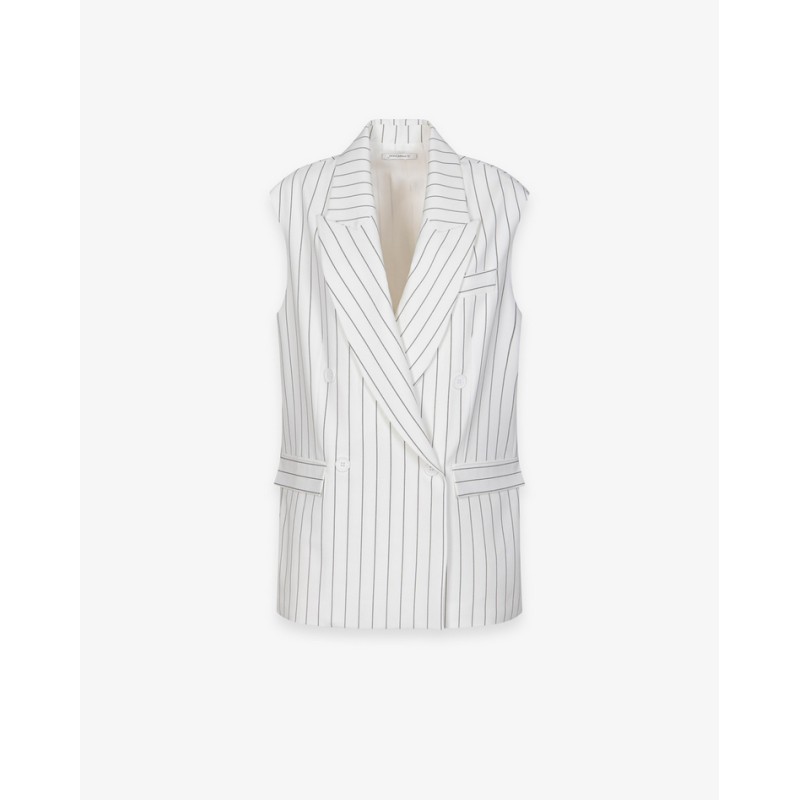 HINNOMINATE - Giacca Gessata Doppiopetto Smanicata • Off White