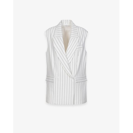 HINNOMINATE - Giacca Gessata Doppiopetto Smanicata • Off White