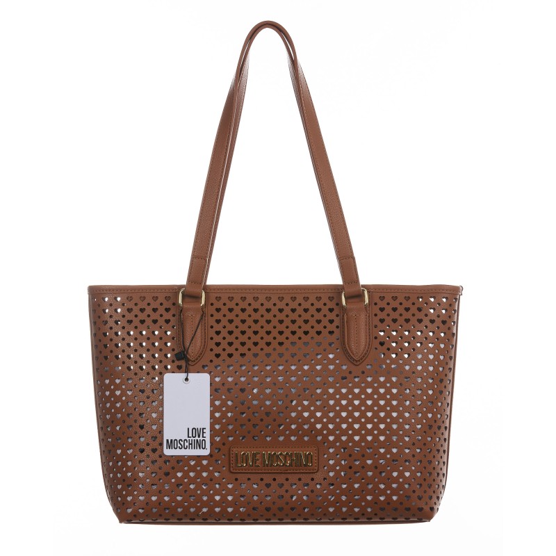 LOVE MOSCHINO - Shopper traforata Hearts Pattern Marrone